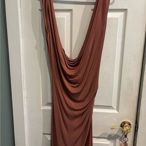 Galliano Backless light brown pink glamorous, sexy , split front  , stretchy .